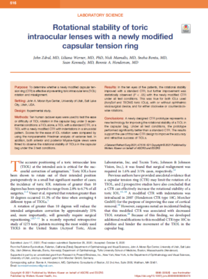 Vignette Rotational Stability of Toric Intraocular Lenses with a Newly Modified Capsular Tension Ring – MORCHER® EyeJet® Type 20C